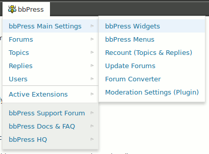bbPress Admin Bar Addition in action - second level - main settings