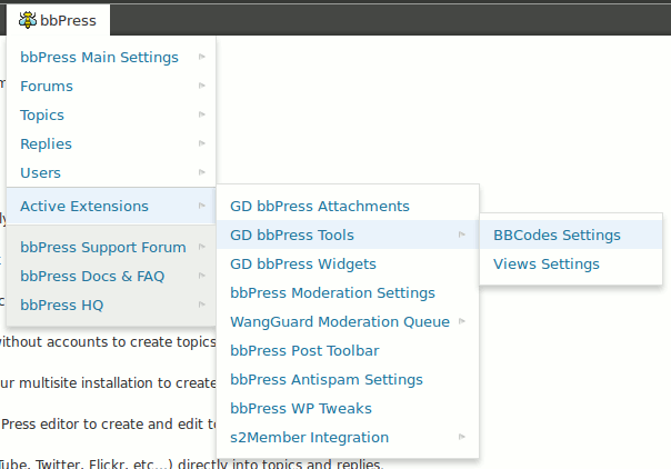 bbPress Admin Bar Addition in action - third level - extensions support