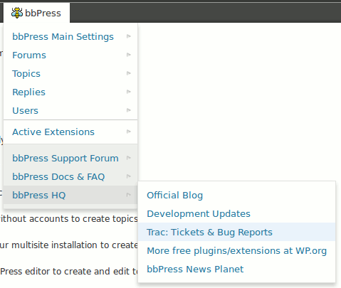 bbPress Admin Bar Addition in action - second level - resources: bbPress HQ stuff