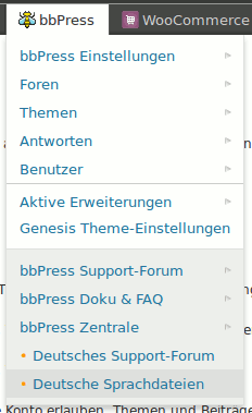 bbPress Admin Bar Addition in action - language specific links at the bottom - for example: German locale