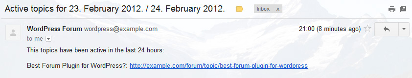 Example of email sent to user with list of active topics