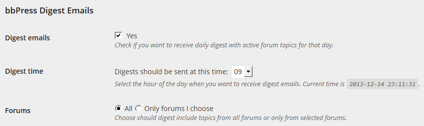 User settings with subscription selected, which includes all forums
