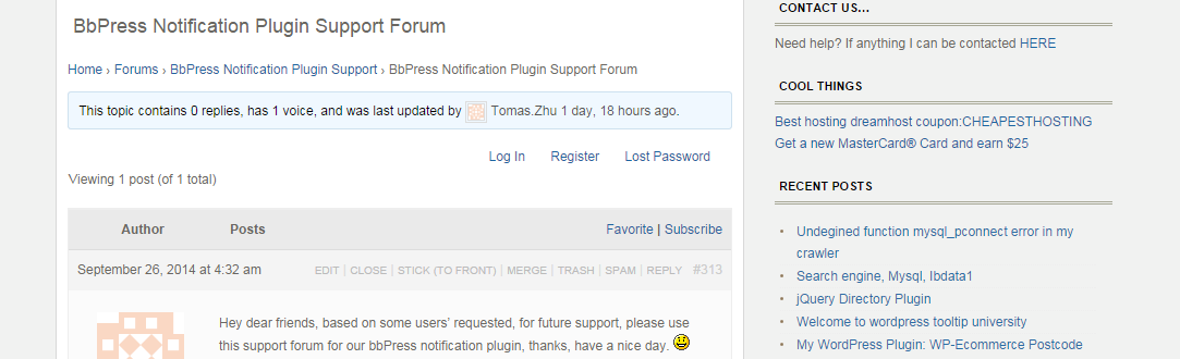 Login link at the top of topic pages