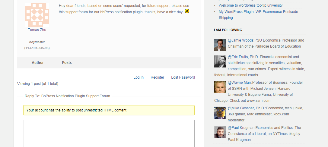 Login link at the bottom of topic pages