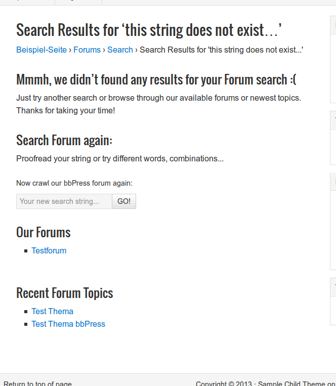 bbPress Search Widget: widgetized content area in action, when forum search returned no results. ([Click here for larger version of screenshot](https://www.dropbox.com/s/n6rbejr2tsmavx7/screenshot-5.png))