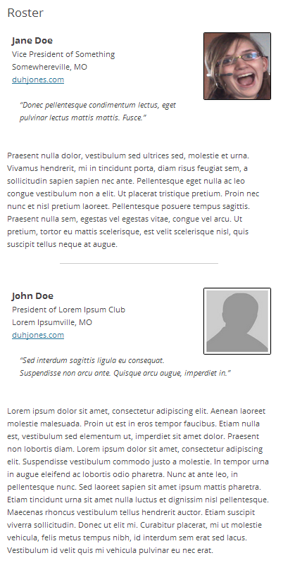Sample output of a roster listing