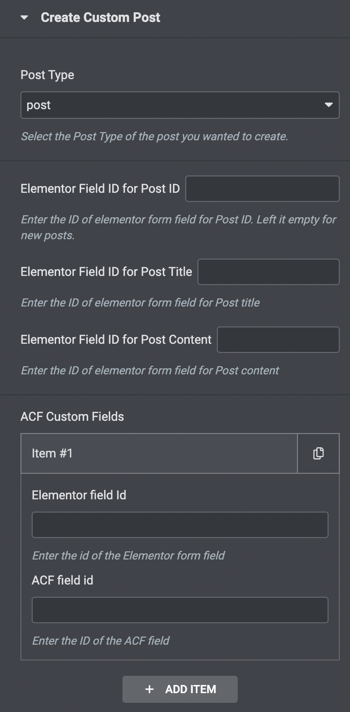 ACF support for Create Custom Post