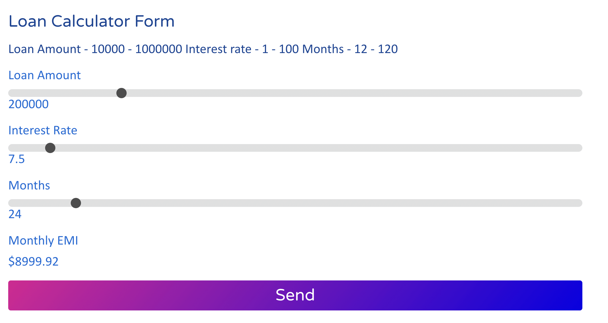 Form for calculating EMI - frontend