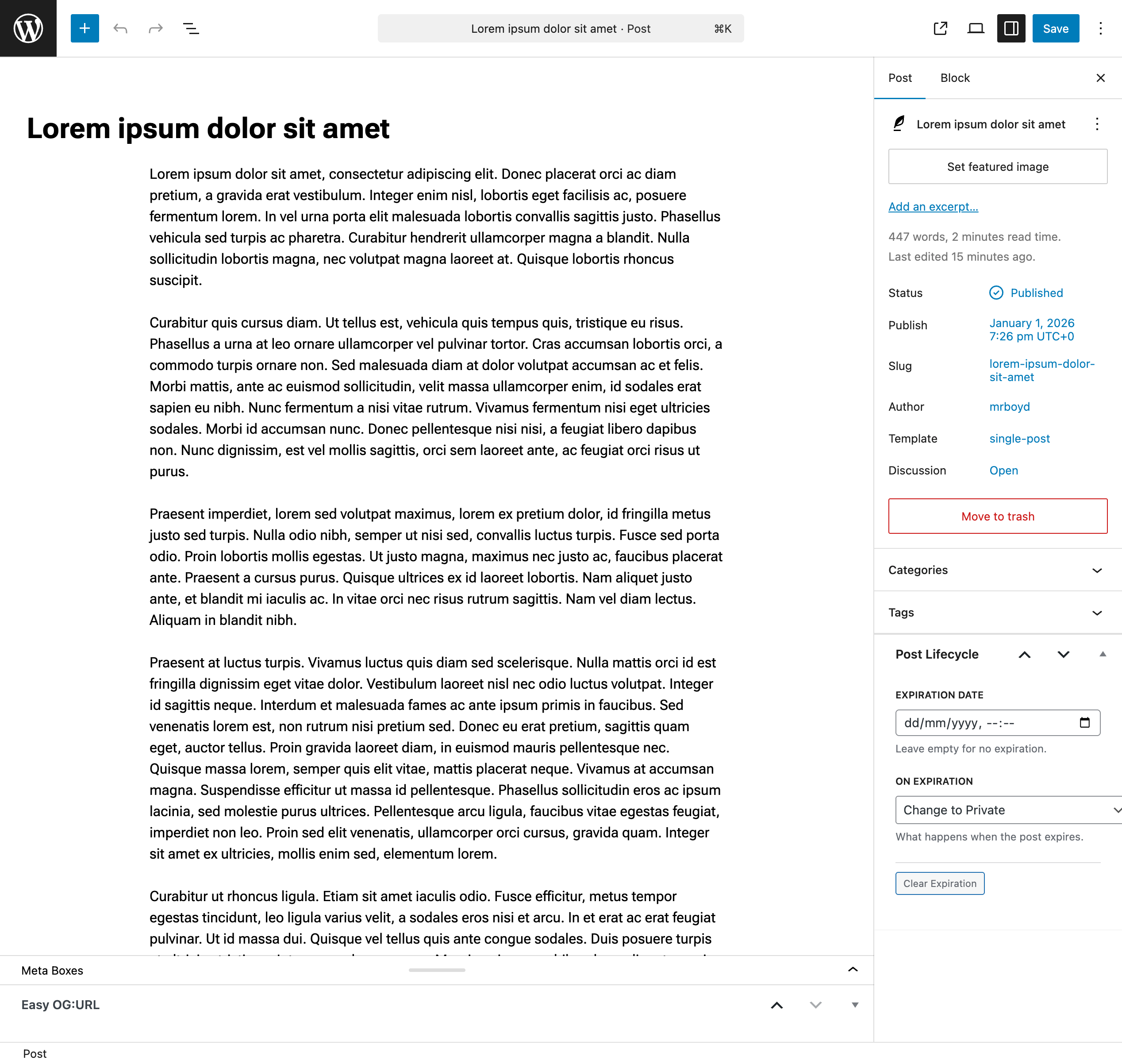 Post editor sidebar panel in Block Editor (Gutenberg)