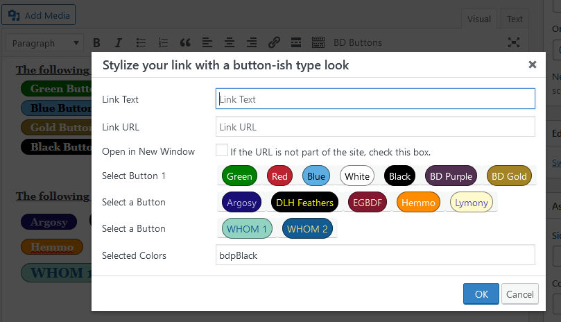 BD Buttons link interface. Click click here, type type there, done!