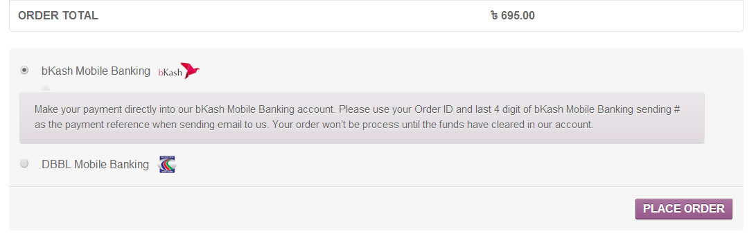 Payment gateway in checkout page.