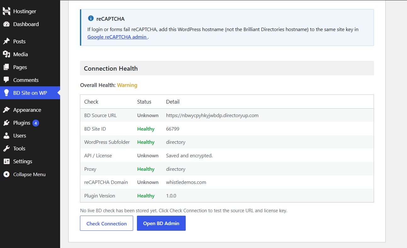 Connection health status.