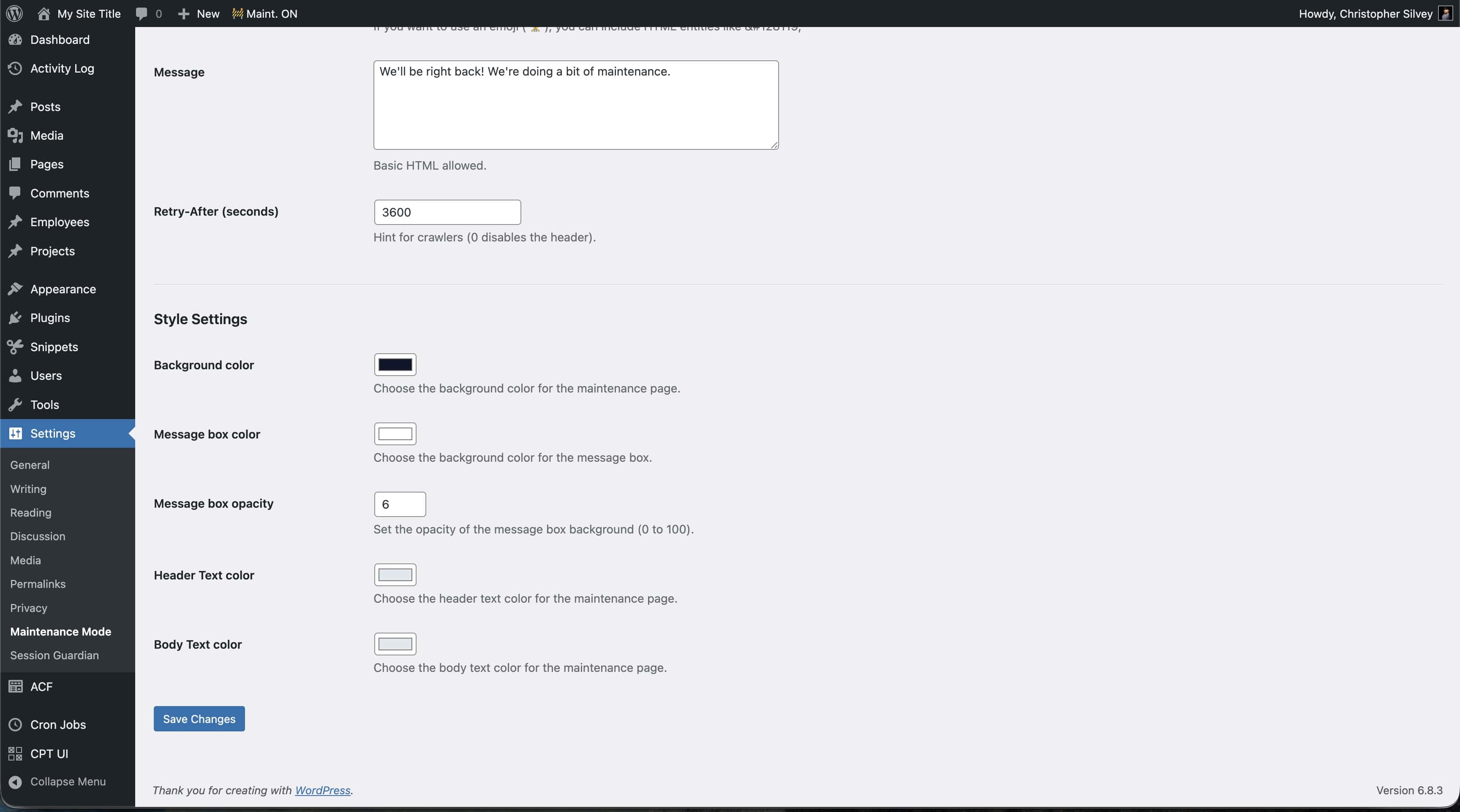 Admin Settings Page Continued