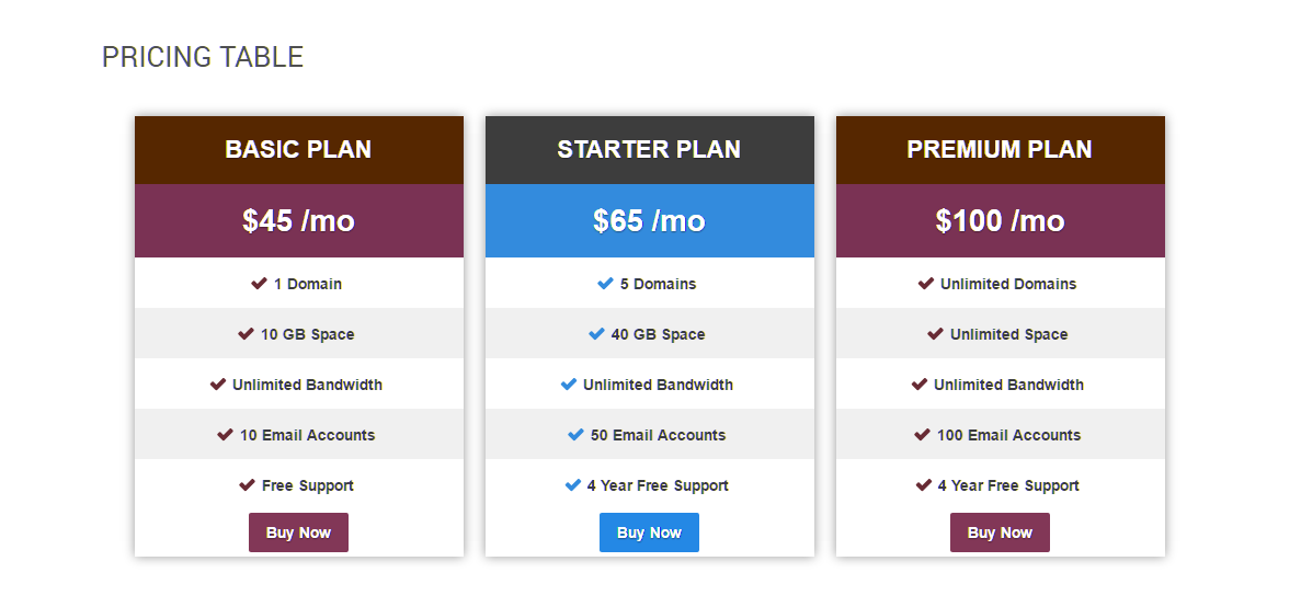 Pricing Table Sample 3