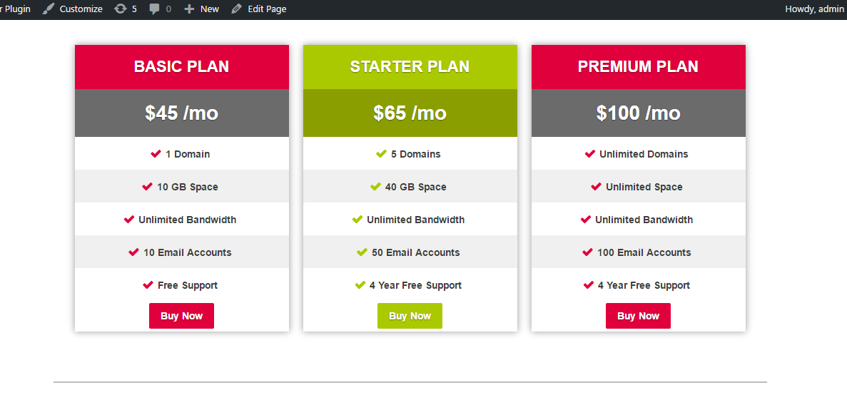 Pricing Table Sample 4