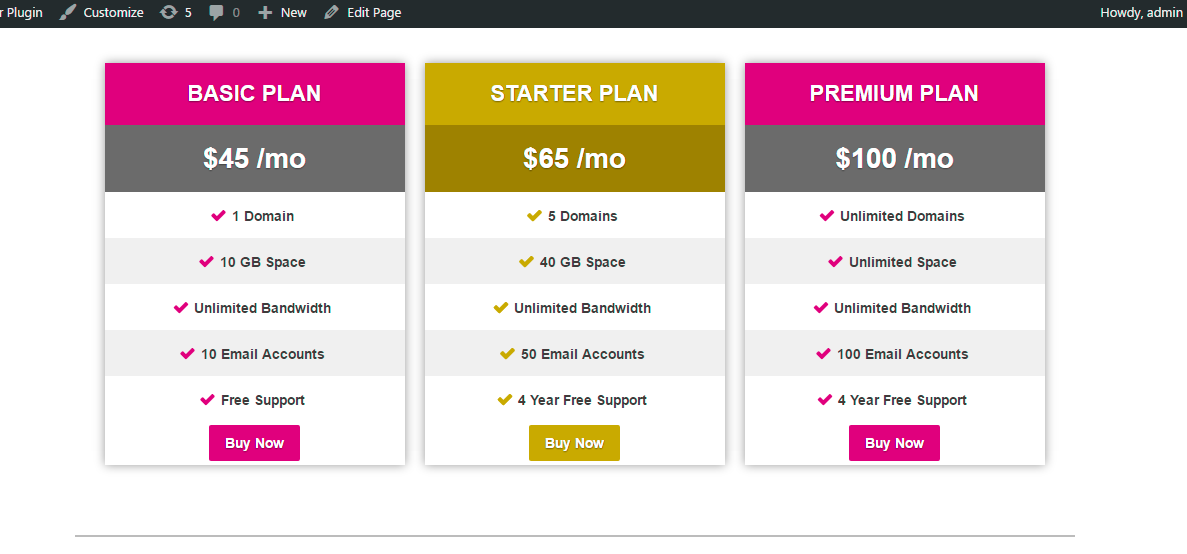 Pricing Table Sample 5