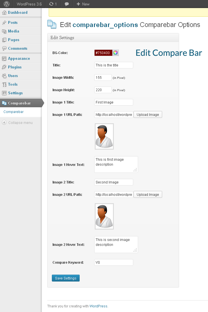 Compare bar settings.