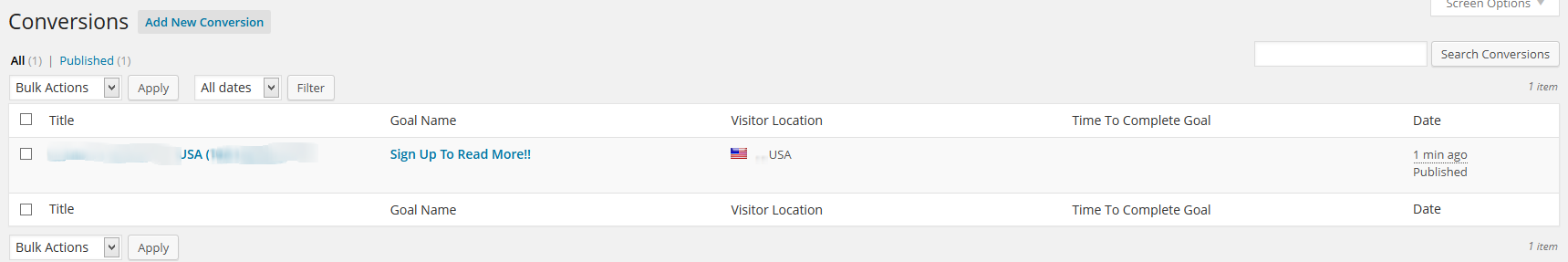This is the Conversion Tracking Log.