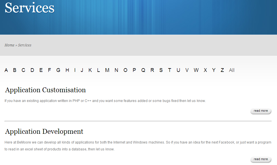 Sample of the A-Z Index listing in action