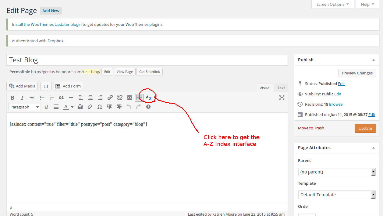 Click the A-Z index button to get the interface to easily add A-Z indexes