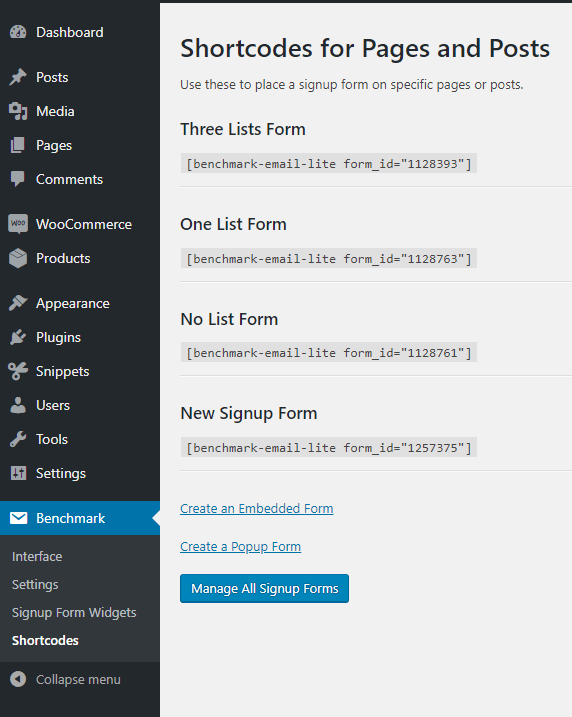 This is the shortcodes admin panel.