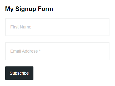 This is a sample signup form on a page sidebar with TwentyNinteen theme.