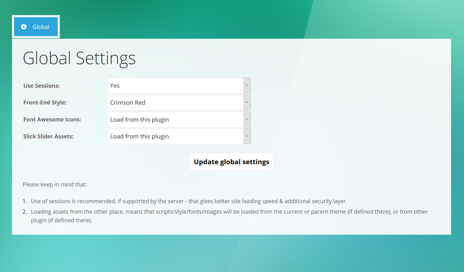 Benefits - Admin Global Settings