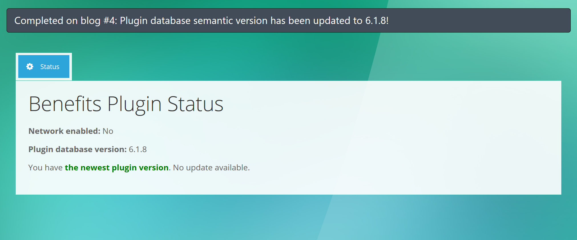 Benefits - Admin Plugin Status
