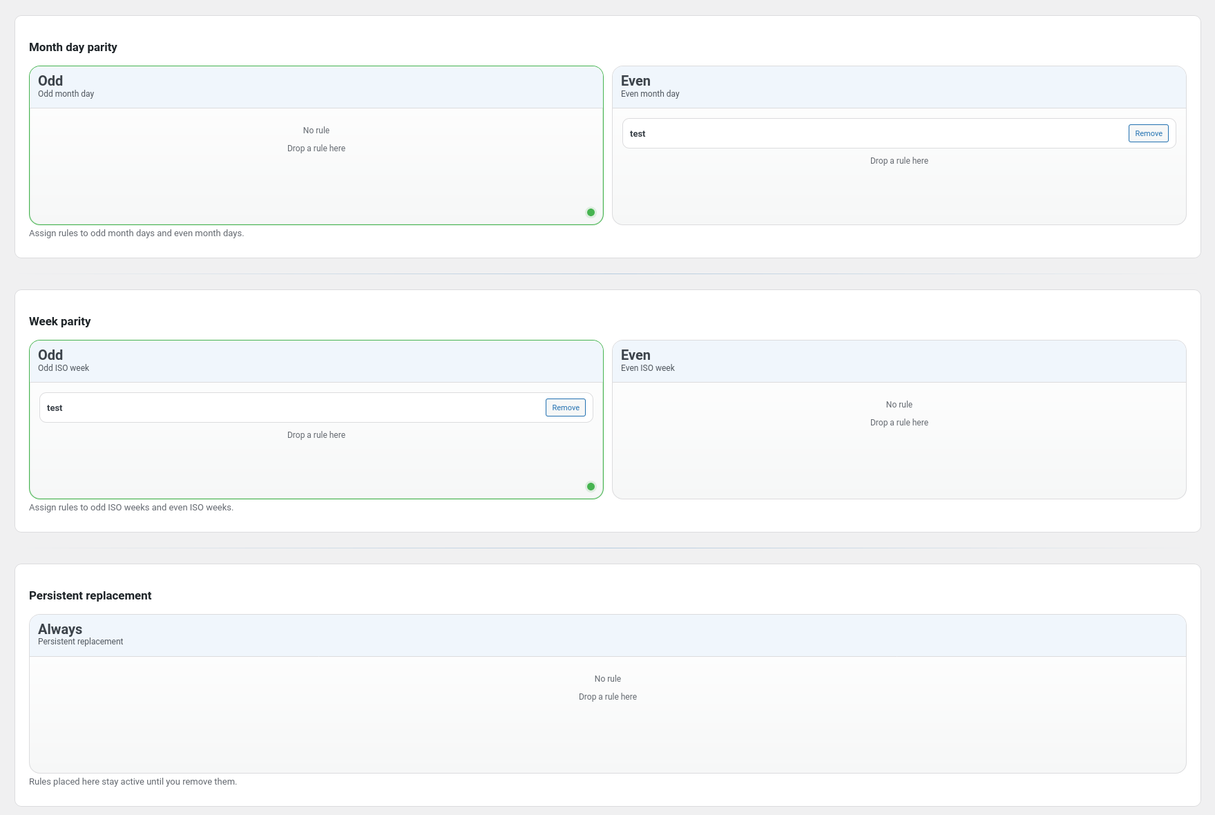 Parity and persistent schedule boxes.