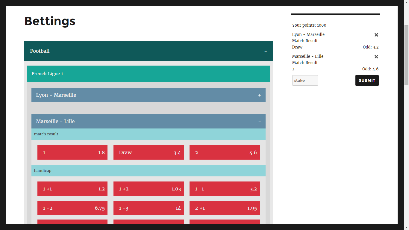 This is where you go after clicked the "Manage event" button on the previous screen. Here you manage the games or how we called in the plugin "bet events".