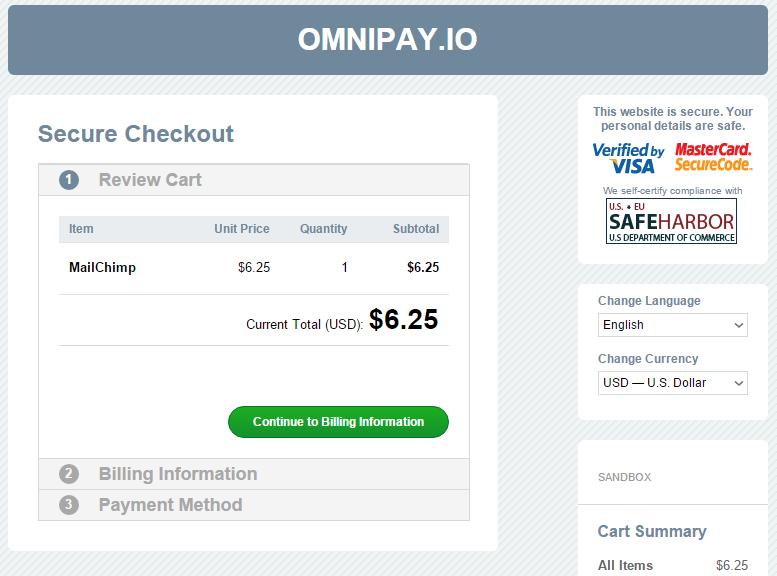 Payment form securely hosted on 2Checkout.