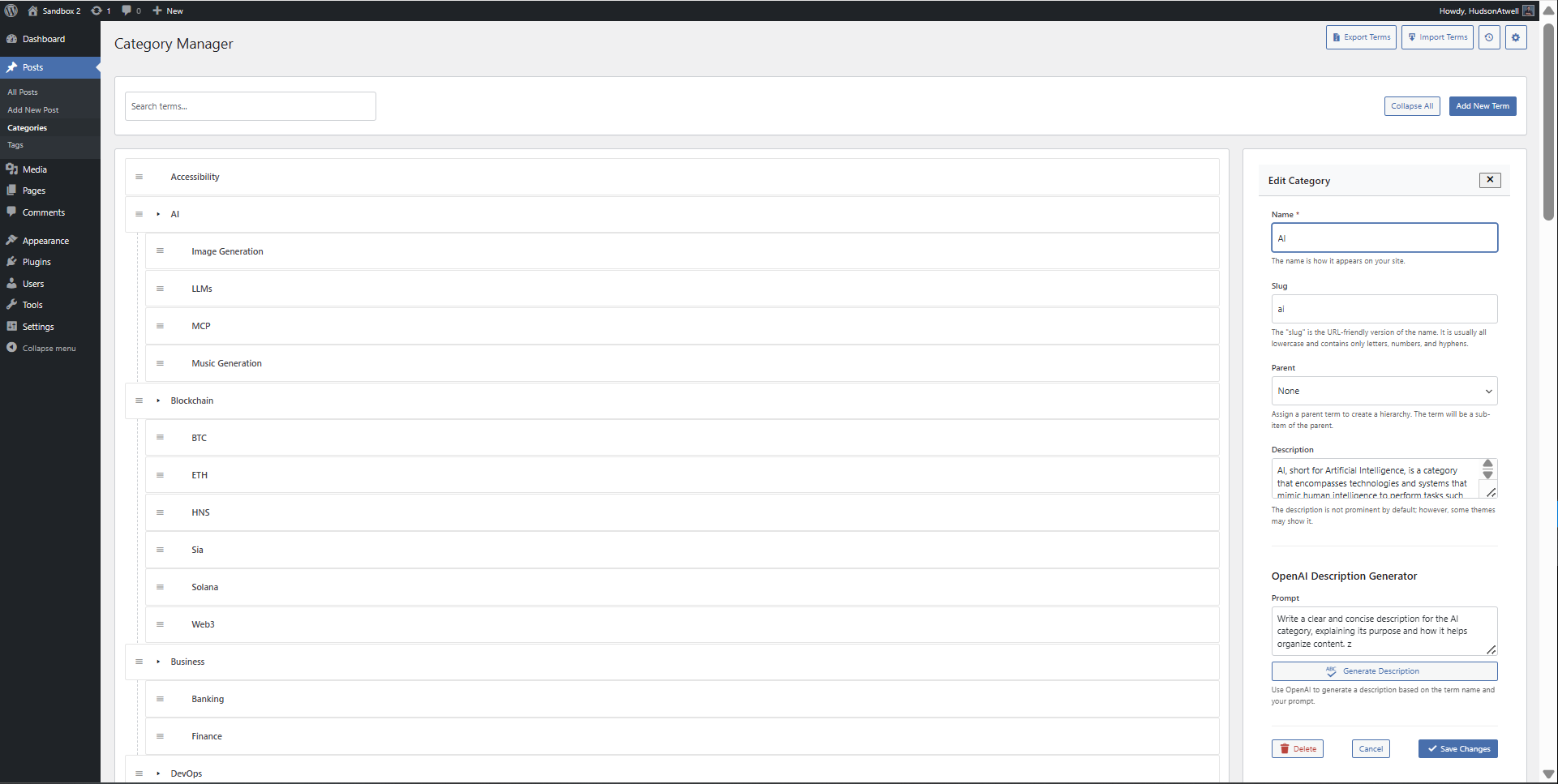 Category Editing Drawer