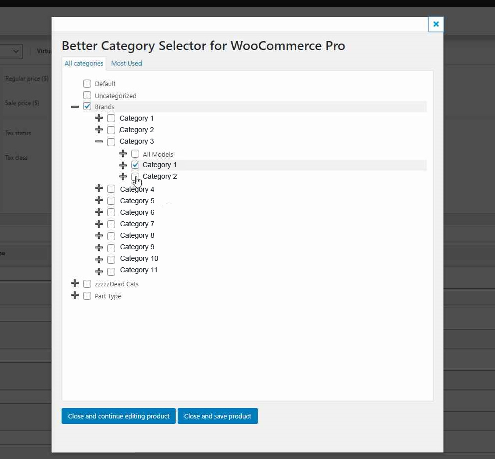 Pro Version Expands Category Trees to Select Child Categories