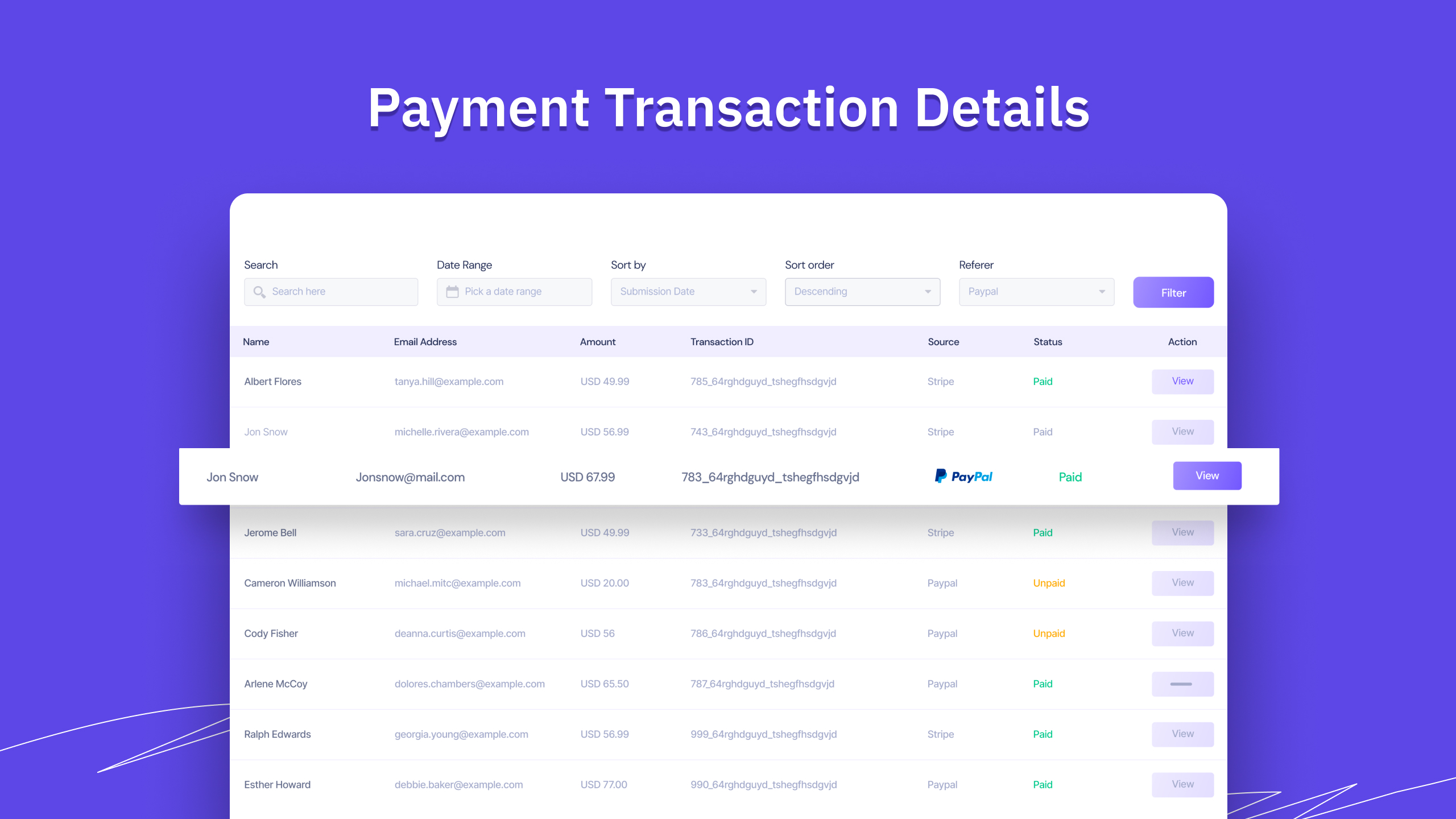 Payment transaction details