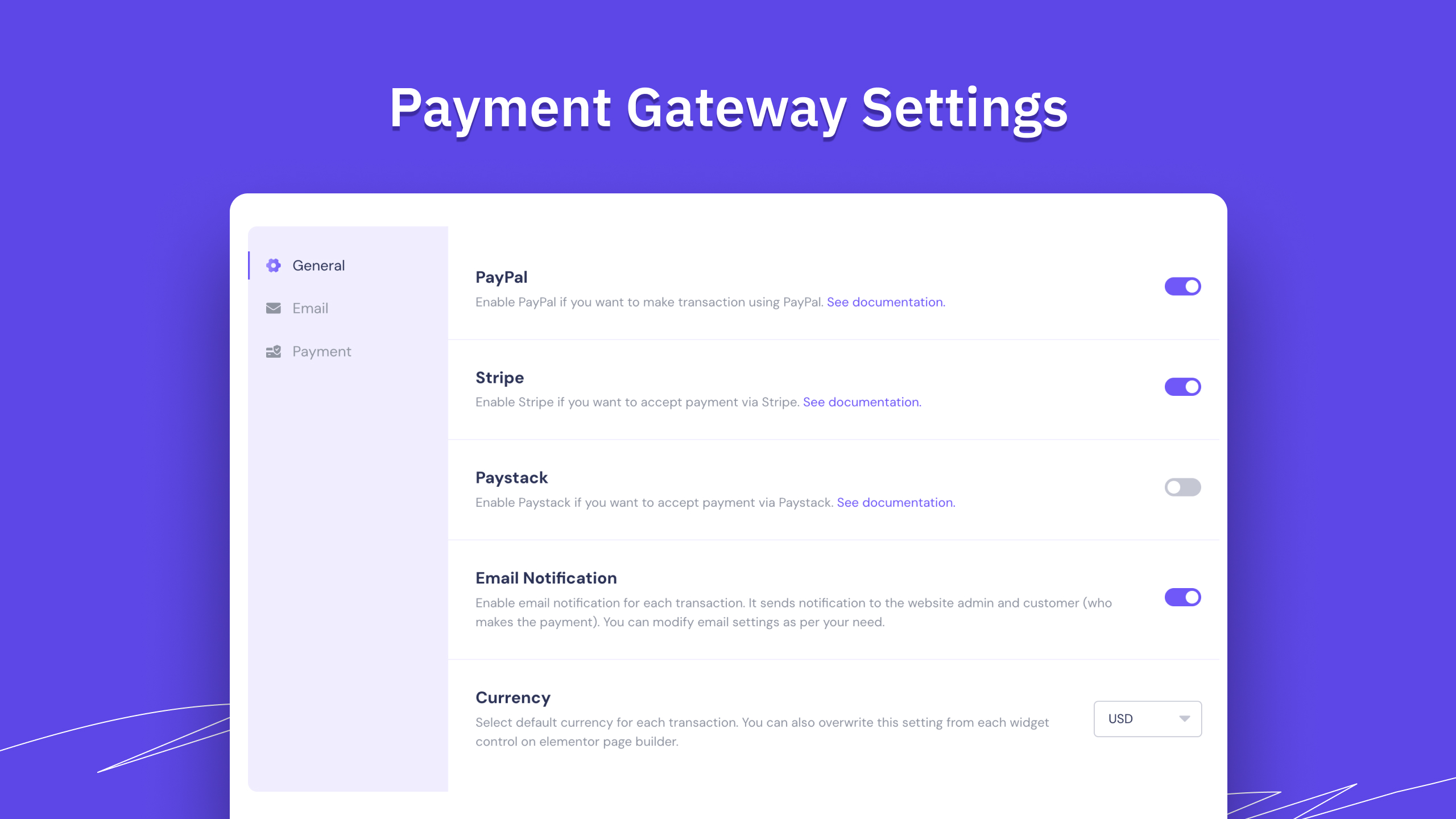 Payment gateway settings
