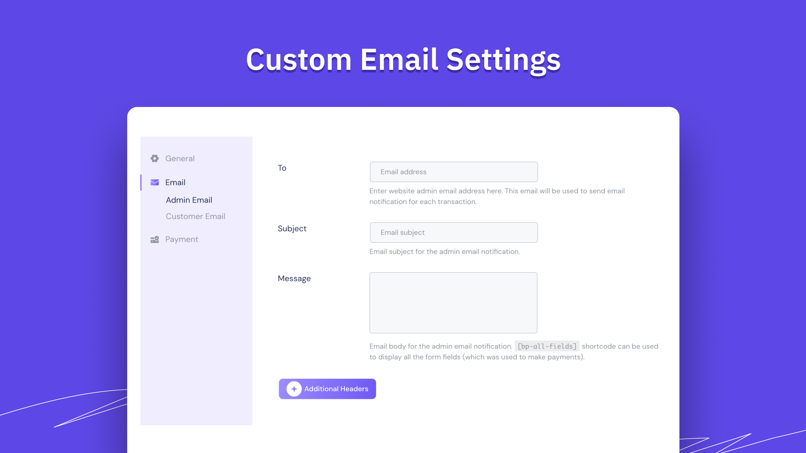 Custom email settings