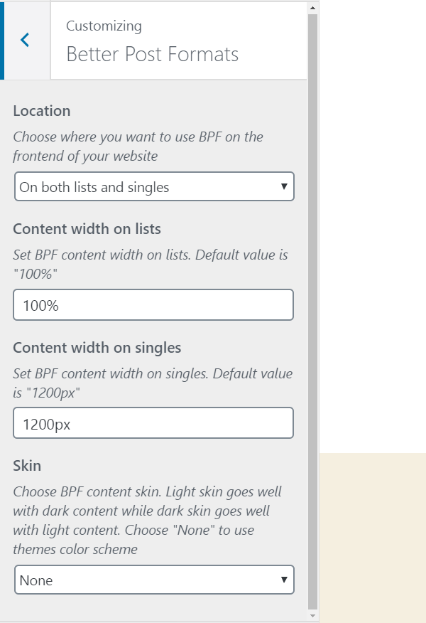 Better Post Format options in WordPress Customizer
