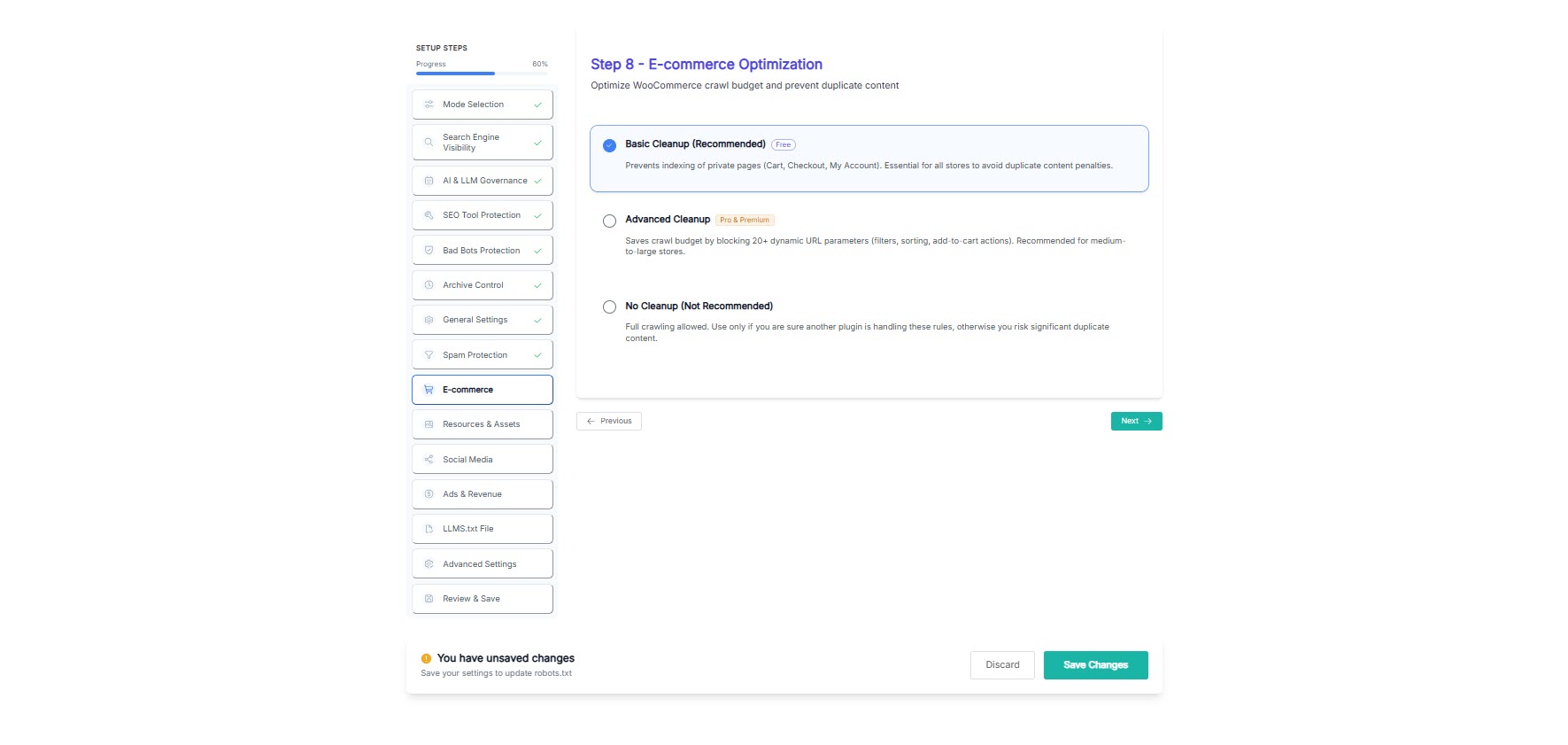 Step 8 - WooCommerce cleanup settings.