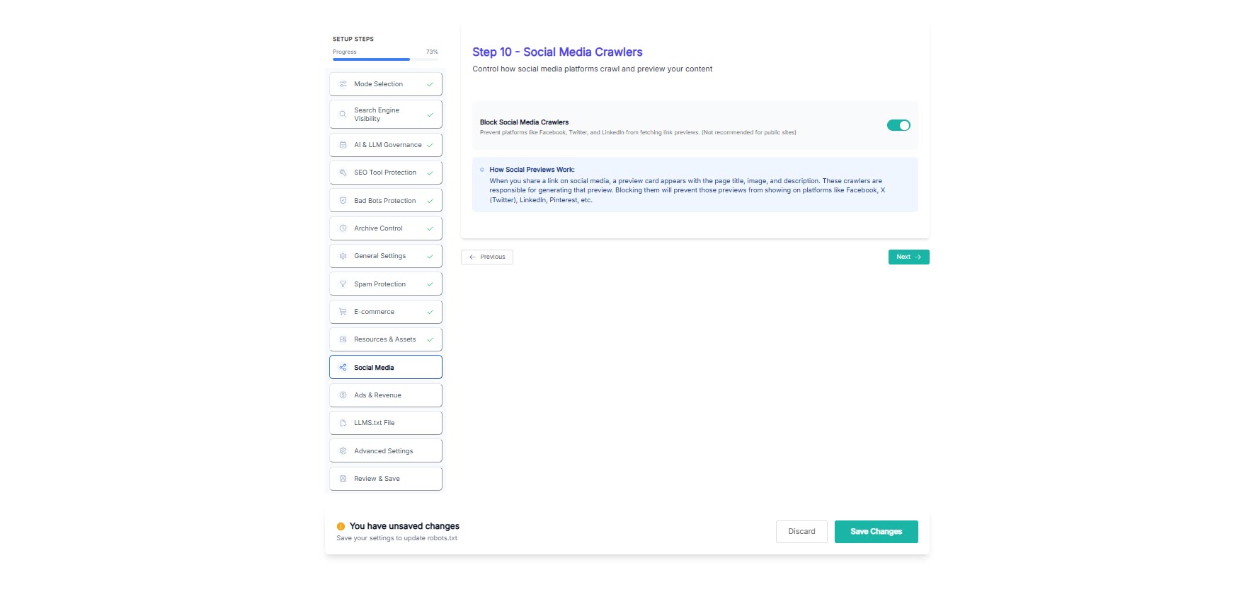 Step 10 - Social media crawler controls.