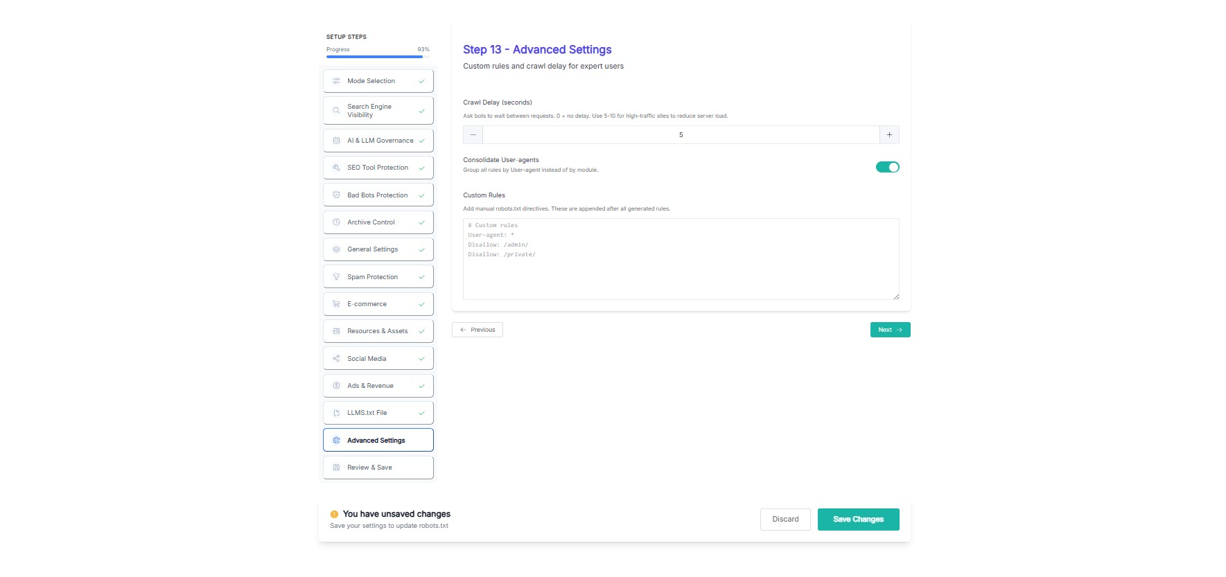 Step 13 - Advanced settings and output options.