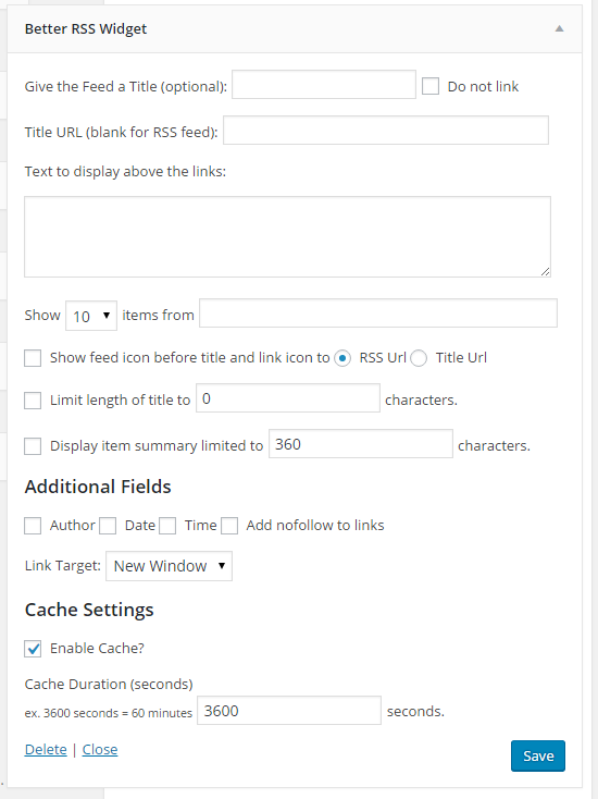 The form for setting up the widget.