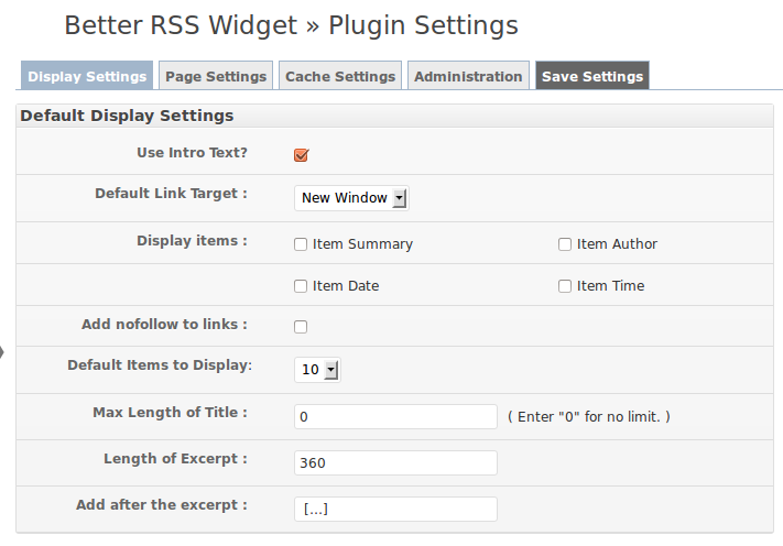 Plugin settings page.