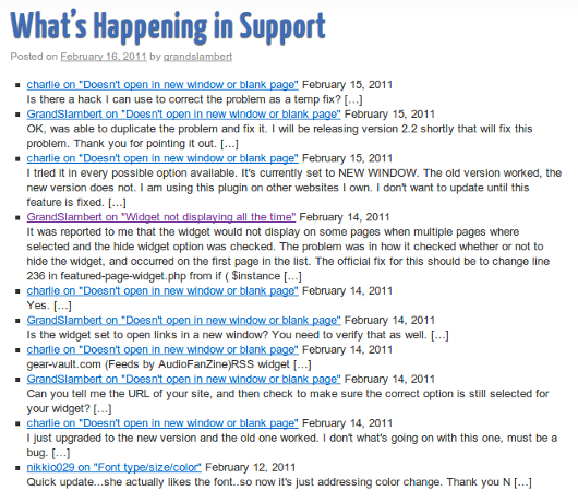 Sample output from the shortcode with date and summary.