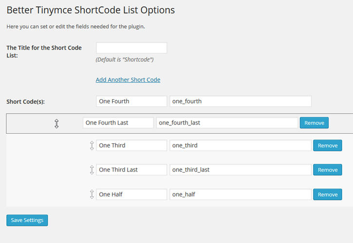 Ordering Shortcodes.