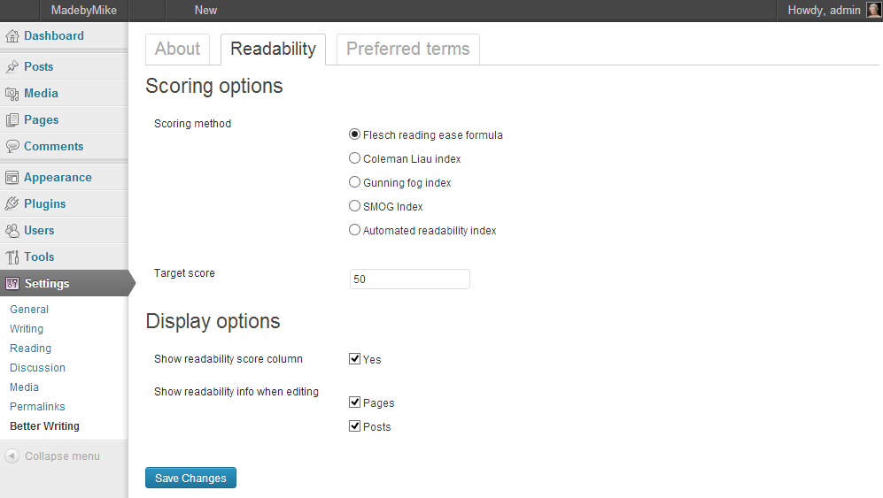 Readability options