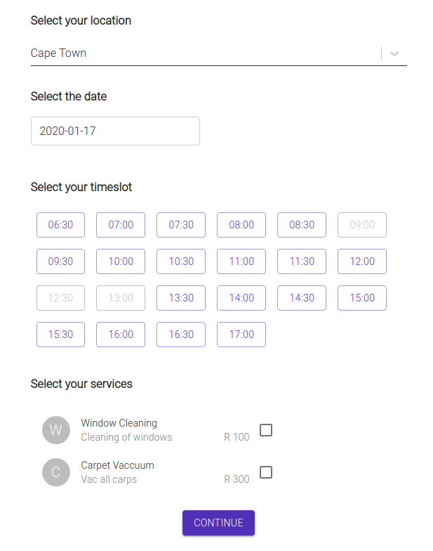 Appointment scheduling page
