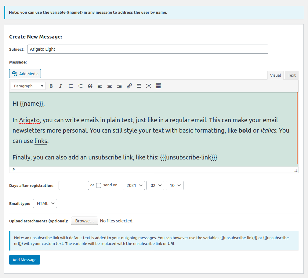 Create a new autoresponder message