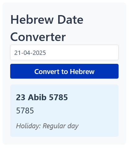 Hebrew Date Converter showing conversion results