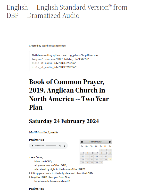Sample result page for English Standard Version® from DBP — Dramatized Audio Book of Common Prayer, 2019, Anglican Church in North America — Two Year Plan.