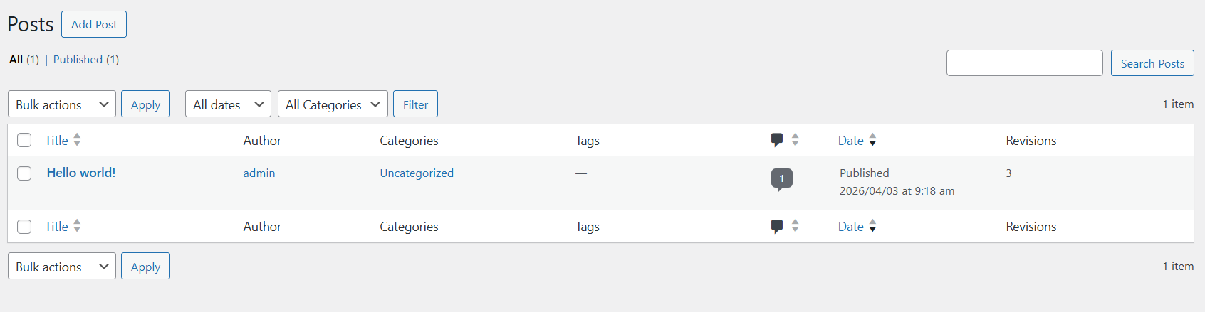 Revision count column in the Posts list table